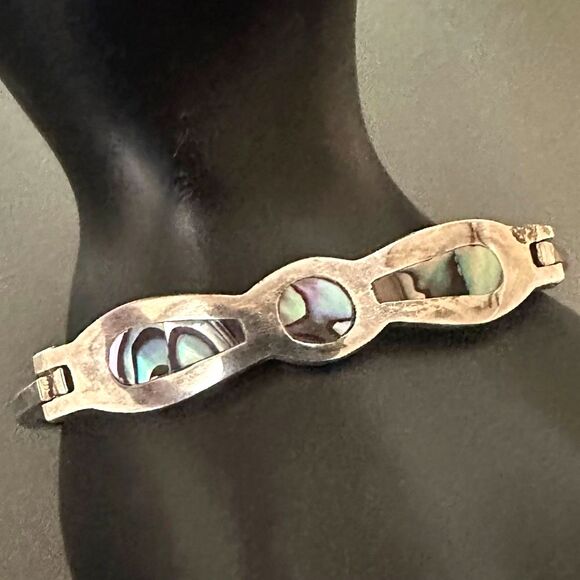 VINTAGE Alpaca Mexico Abalone Seashell Bracelet size 7.25" - Picture 1 of 6
